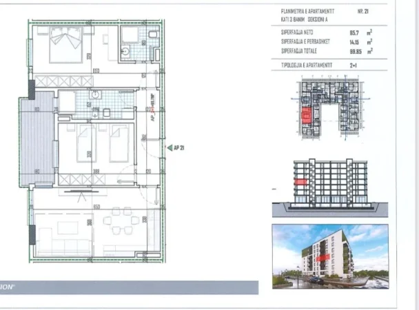 Tirane, shes apartament 2+1+Ballkon Kati 2, 100 m² 94.858 € (PASKUQAN Rruga Lidhja e Prizrenit)
