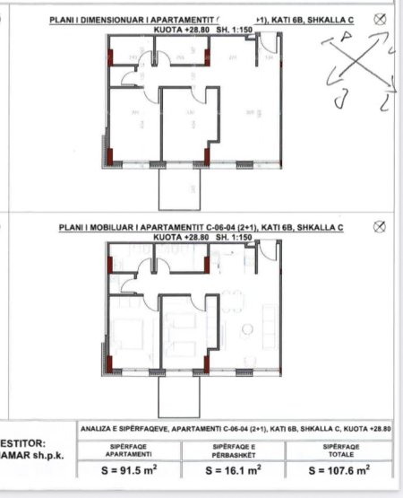 Tirane, shes 2+1+Ballkon Kati 4, 107 m² 161.400 € (Porcelan ART N&#039;LAGJE)
