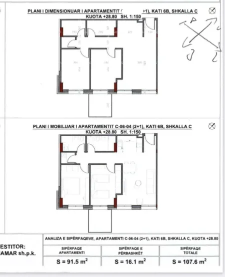 Tirane, shes 2+1+Ballkon Kati 4, 107 m² 161.400 € (Porcelan ART N'LAGJE)