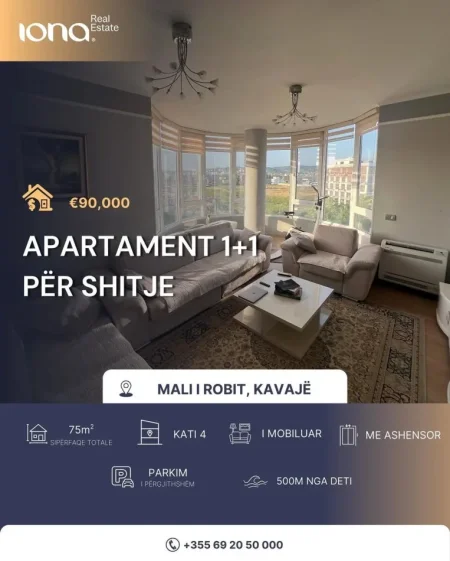 Mali Robit, shitet apartament 1+1 Kati 4, 75 m² 90.000 € (Mali Robit)