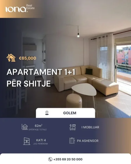 Golem, shitet apartament 1+1+Ballkon Kati 4, 62 m² 65.000 € (Golem)