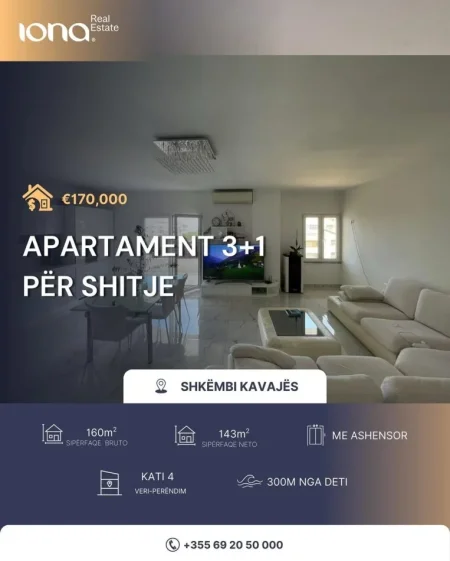 Shkembi Kavajes, shitet apartament 3+1+Ballkon Kati 4, 160 m² 170.000 € (Shkembi Kavajes)