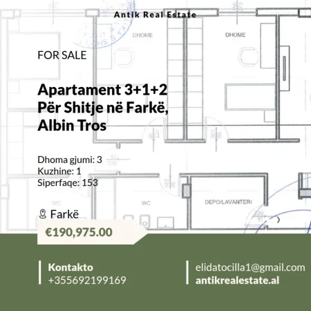 Tirane, shitet apartament 3+1+Ballkon , 152 m² 190.975 € 