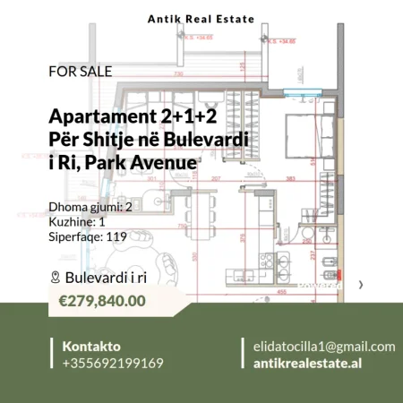 Tirane, shitet apartament 2+1+Ballkon Kati 9, 119 m² 279.840 € 