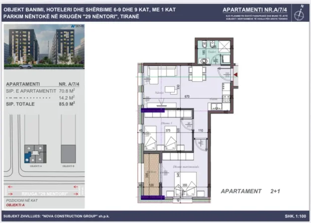 Tirane, shitet 2+1 Kati 6, 