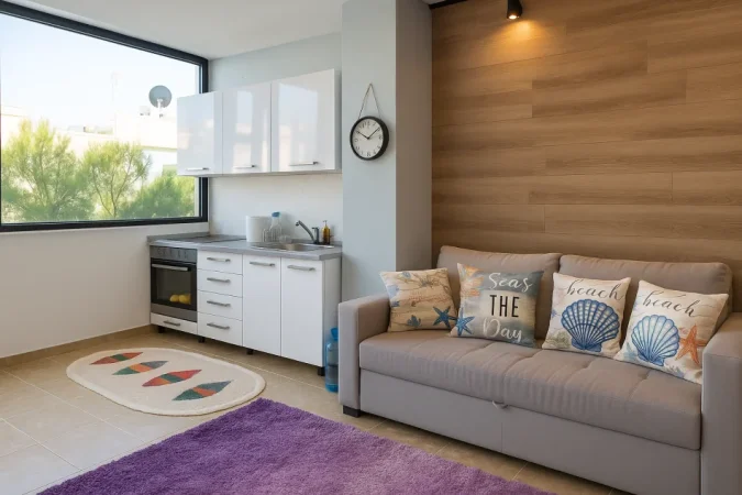 Durres, jepet me qera apartament 1+1 Kati 4, 40 m² 50 € (70 m nga deti, Plepa)