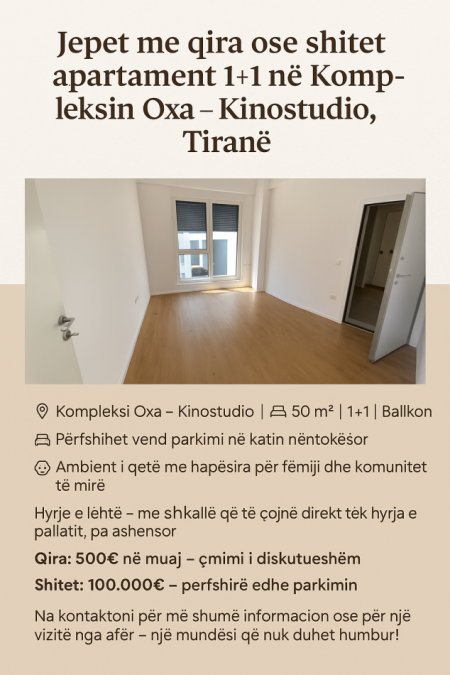 Tirane, jepet me qera apartament 1+1+Ballkon Kati 0, 50 m² 500 € (Rruga Dalip Topi Tirane 1025)