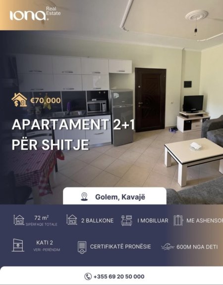 Golem, shitet apartament 2+1+Ballkon Kati 2, 72 m² 70.000 €