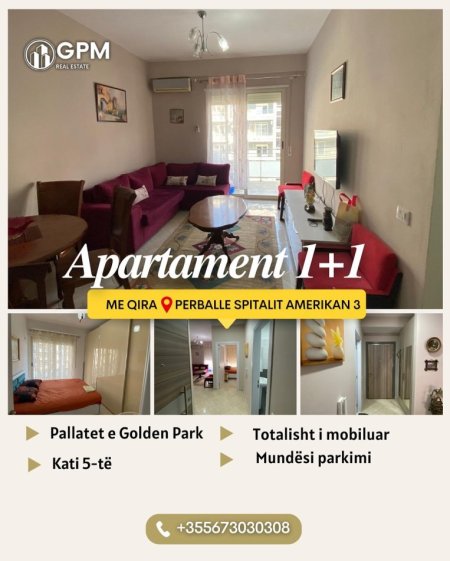 Tirane  jepet me qera apartament 1+1 te Golden Park , kati 5, 500 €