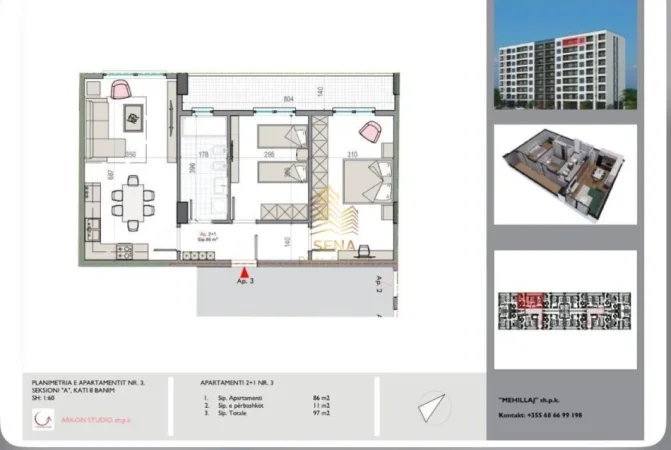 Tirane, shitet apartament 2+1+Ballkon Kati 8, 97 m² 79.000 € (Kamez, Rruga Bulevardi Blu)