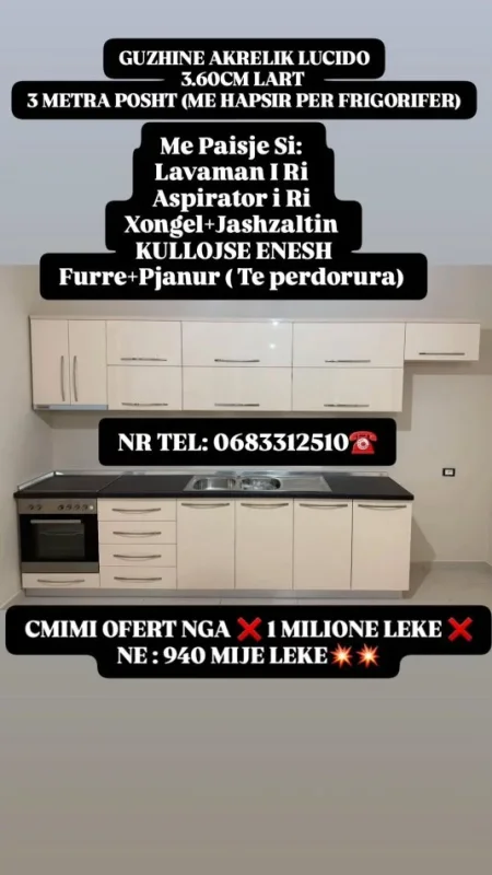 Tirane, shes Guzhina te Reja Akreliku Bashk Me Paisje 1.001 €