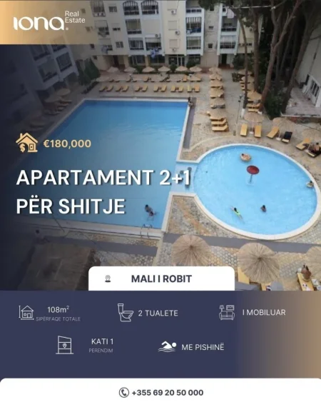 Mali Robit, shitet apartament 2+1 Kati 1, 108 m² 180.000 € 