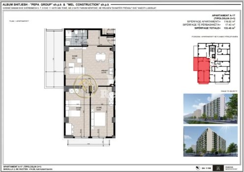 Tirane, shes apartament 2+1 Kati 4, 133 m² 187.000 € (Fusha e Aviacionit)