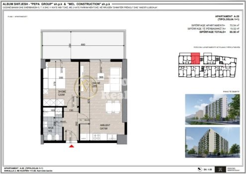 Tirane, shes apartament 1+1 Kati 3, 85 m² 120.000 € (Fusha Aviacionit)