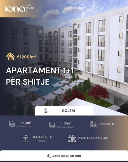 Golem, shitet apartament 1+1+Ballkon Kati 0, 54 m²