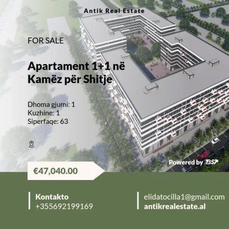 Tirane, shitet apartament 1+1+Ballkon Kati 5, 62 m² 