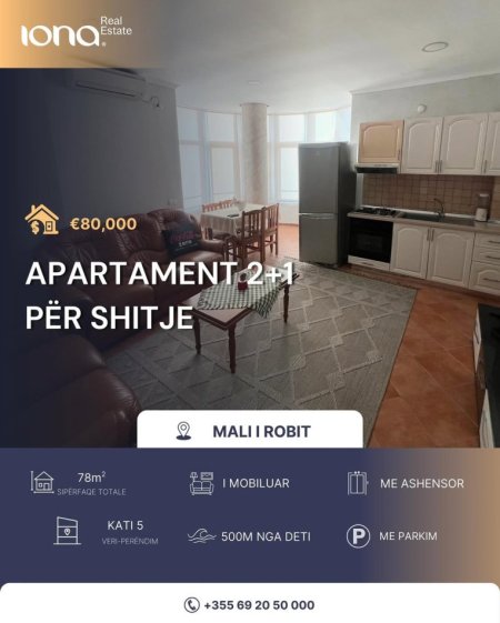 Mali Robit, shitet apartament 2+1 Kati 5, 78 m² 80.000 € (Mali Robit)
