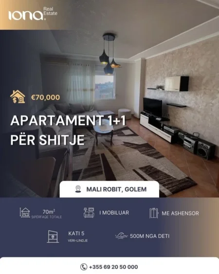 Mali Robit, shitet apartament 1+1 Kati 5, 70 m² 70.000 € 