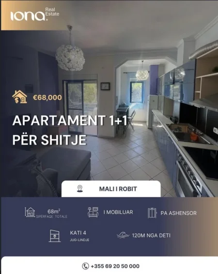 Mali Robit, shitet apartament 1+1 + ballkon, Kati 4, 68 m² 68.000 €