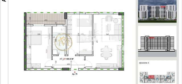Tirane, shes apartament 2+1 Kati 8, 104 m² 88.400 € (Kamez)