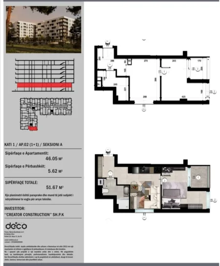 Durres, shitet apartament 1+1+Ballkon Kati 2, 52 m² 77.505 € 