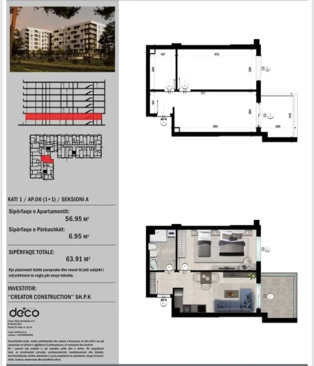Durres, shitet apartament 1+1+Ballkon Kati 2, 64 m² 95.865 € 