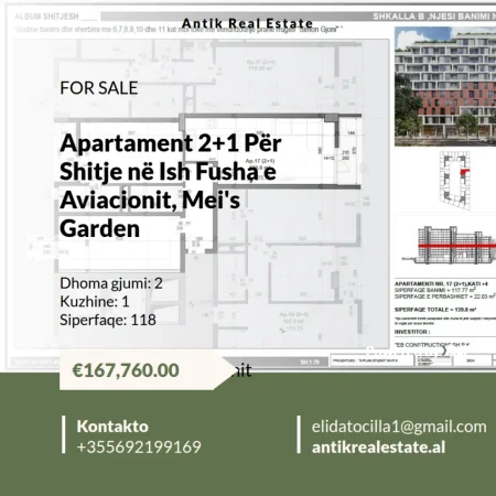 Tirane, shitet apartament 2+1+Ballkon Kati 4, 177 m² 167.760 € 