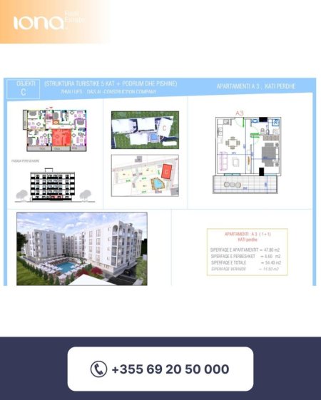 Golem, shitet apartament 1+1 Kati 0, 55 m² (Golem)