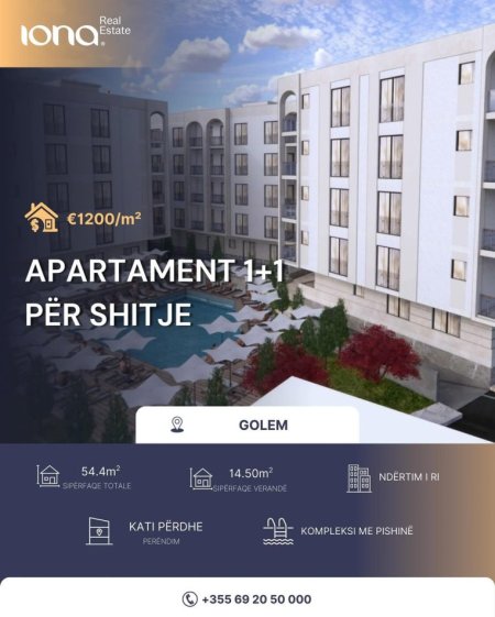 Golem, shitet apartament 1+1 Kati 0, 55 m² (Golem)