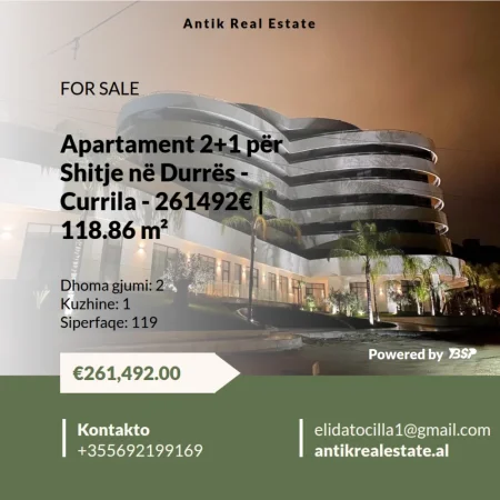 Durres, shitet apartament 2+1 , 119 m² 261.492 € (currilla)