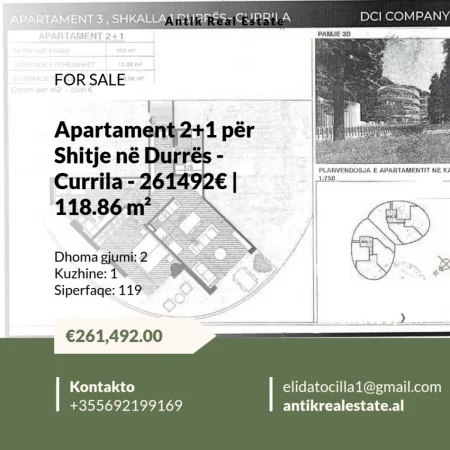 Durres, shitet apartament 2+1 , 119 m² 261.492 € (currilla)