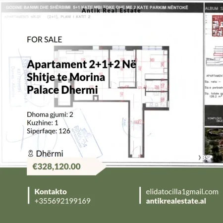 Vlore, shitet apartament 2+1+Ballkon , 126 m² 328.120 € (dhermi)