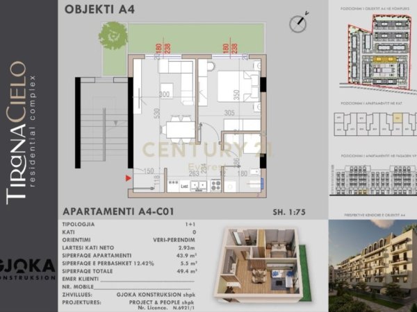 Tirane, shitet apartament 1+1 Kati 0, 49 m² 89.000 € (TEG)