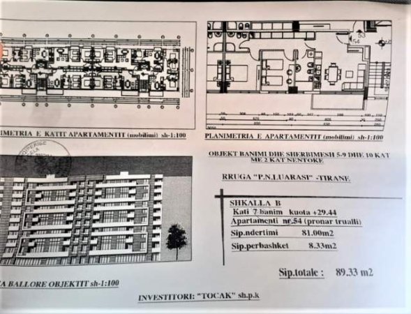 Tirane, shes apartament 2+1+BLK Kati 7, 90 m² 125.000 Euro (Rr. Petro Nini Luarasi (Fusha e Ali Demit))