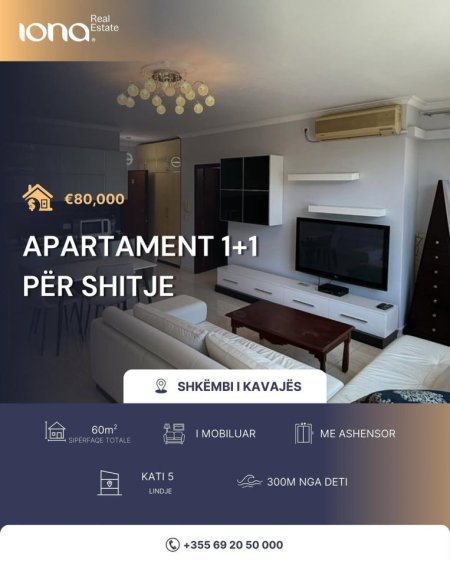 Shkembi Kavajes, shitet apartament 1+1 Kati 5, 60 m² 80.000 € (300m Distanc Nga Deti)