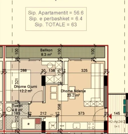 Durres, shes apartament 1+1+Ballkon Kati 2, 63 m² 150.000 € (Porto Lalzi)