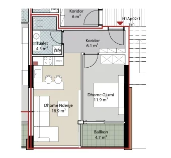 Durres, shes apartament 1+1+Ballkon Kati 1, 60 m² 139.000 € (Porto Lalzi)