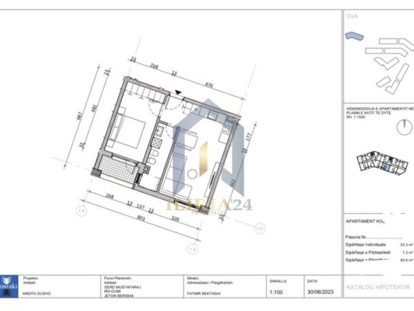 Tirane, shes apartament 1+1+Ballkon Kati 3, 60 m² 88.000 € 