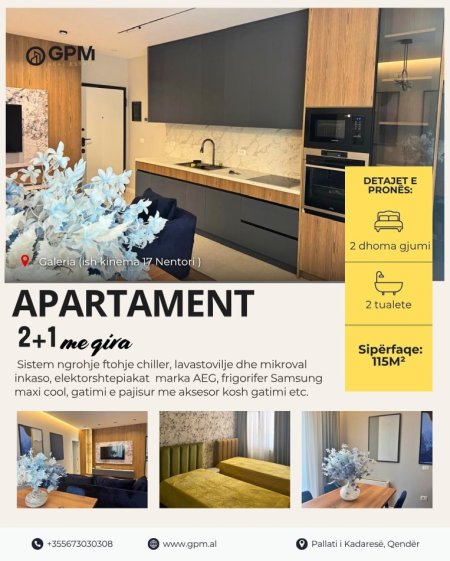 Tirane, jepet me qera super  apartament 2+1 Kati 5, 115 m² ne  Qender tek ish -kinema 17 Nentori