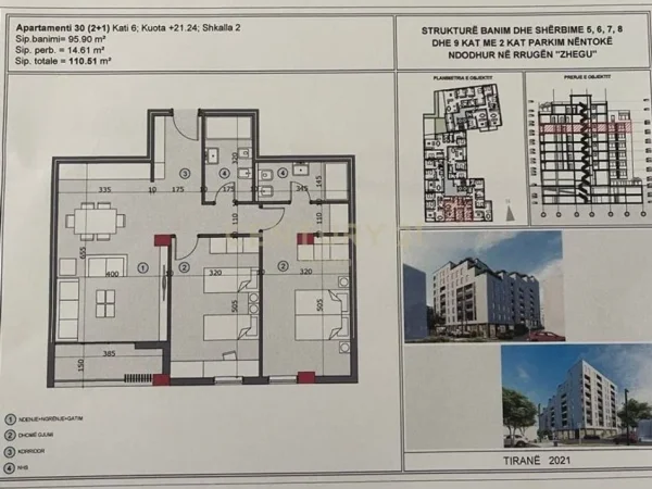Tirane, shes apartament 2+1 Kati 6, 111 m² 160.000 € (ali demit)