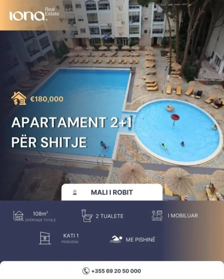 Mali Robit, shitet apartament 2+1 Kati 1, 108 m² 180.000 € (350m Distanca Nga Deti)