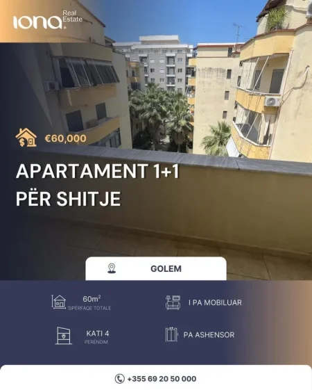 Golem, shitet apartament 1+1 Kati 4, 60 m² 60.000 € (300m Distanc Nga Deti)