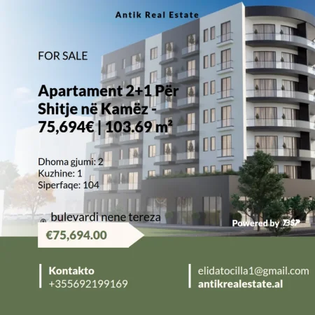 Apartament 2+1 Për Shitje në Kamëz !