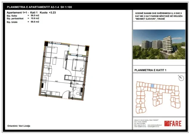 Tirane, shitet apartament 1+1+Ballkon Kati 1, 67 m² 66.600 € (Pashuqan rr. Azem Galica)