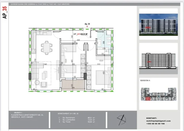 Tirane, shitet apartament 2+1 Kati 3, 94 m² 68.000 € (Rrethi i Ullirit)