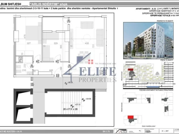 Tirane, shitet apartament 2+1+Ballkon Kati 7, 102 m² 265.460 € 