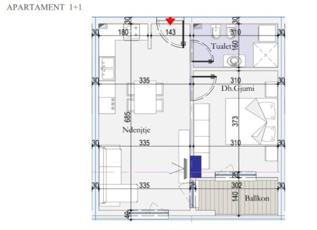 Tirane, shitet apartament 1+1+BLK Kati 6, 60 m² 53.550 Euro (Kthesa e Kamzes)
