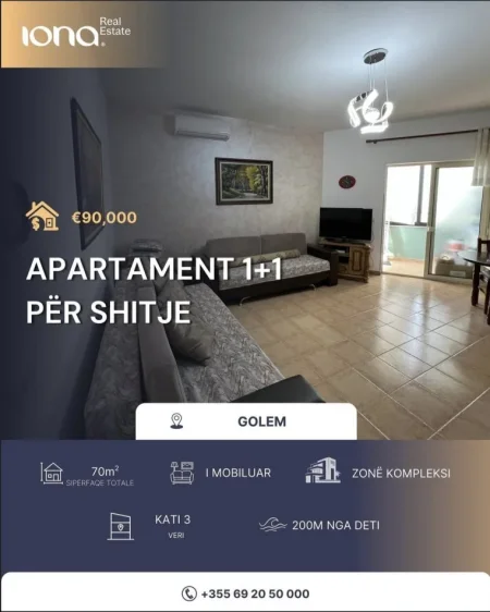 Golem, shitet apartament 1+1 Kati 3, 70 m² 90.000 € (Prane Miami 2)