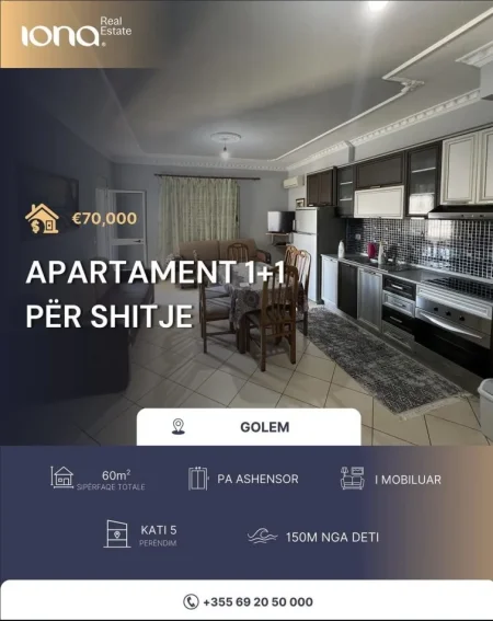 Golem, shitet apartament 1+1 Kati 5, 60 m² 70.000 € (Prane Hotel Dollari)