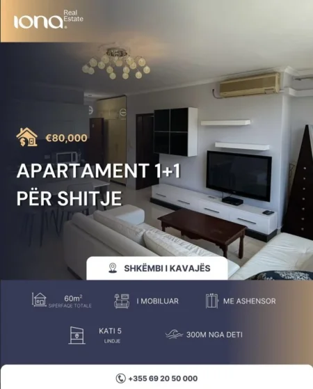 Shkembi Kavajes, shitet apartament 1+1 Kati 5, 60 m² 80.000 € (Koloseo)